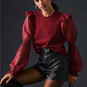 Ruffled puff sleeved blouse S Anthro